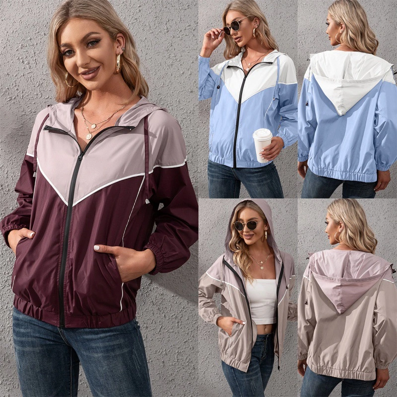 Outdoor Leisure Color Matching Hooded Waterproof Jacket