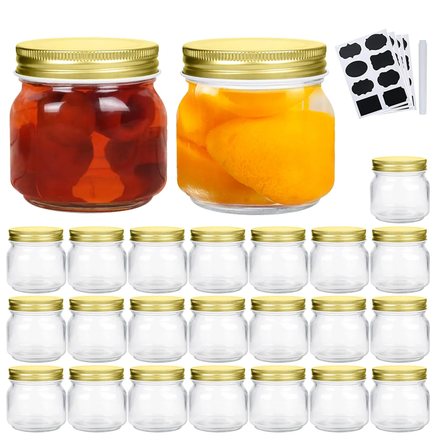 Encheng 8 oz Glass Jars With Lids,Ball Regular Mouth Mason Jars For Storage,Canning Jars For Caviar,Herb,Jelly,Jams,Honey,Dishware Safe,Set Of 24
