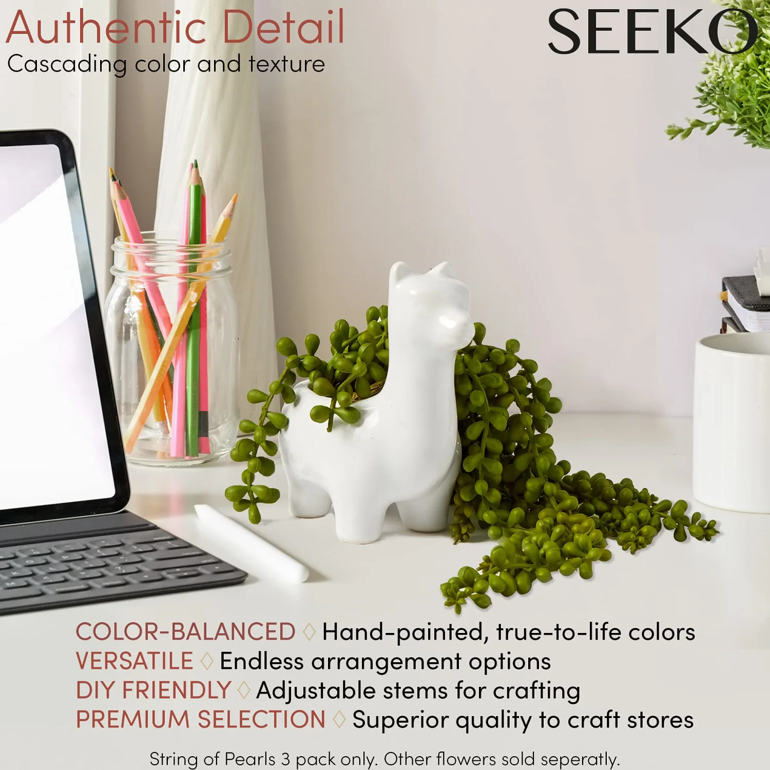String of Pearls - Fake Hanging Plants Artificial Decor - Faux Succulents Unpotted - Artificial Hanging Plants - Succulents Plants Artificial for Greenery Decor - Wall Plant - (3 Pack, 13.5'')