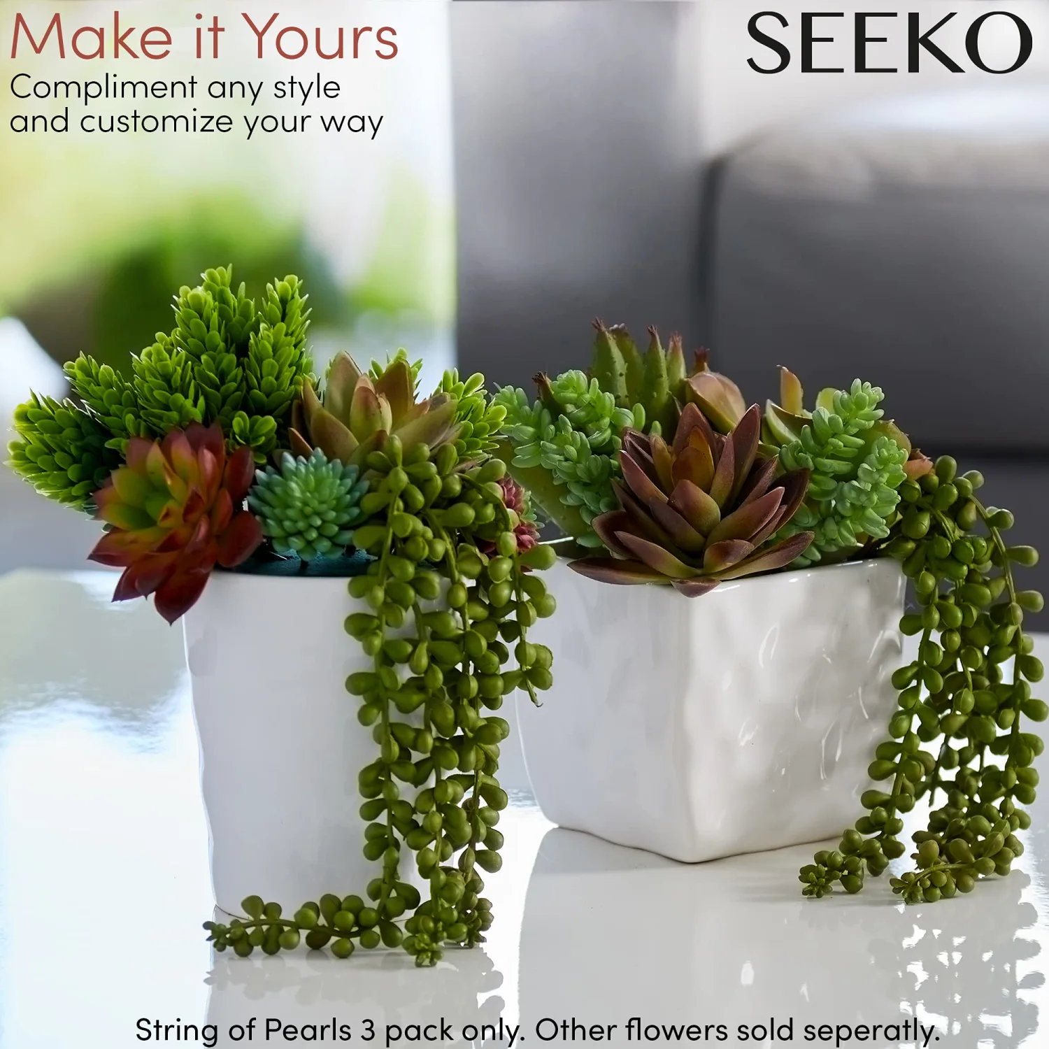 String of Pearls - Fake Hanging Plants Artificial Decor - Faux Succulents Unpotted - Artificial Hanging Plants - Succulents Plants Artificial for Greenery Decor - Wall Plant - (3 Pack, 13.5'')