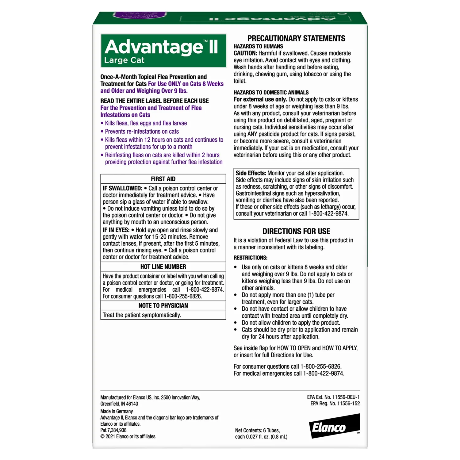 Advantage II Large Cat Vet-Recommended Flea Treatment & Prevention | Cats Over 9 lbs. | 6-Month Supply