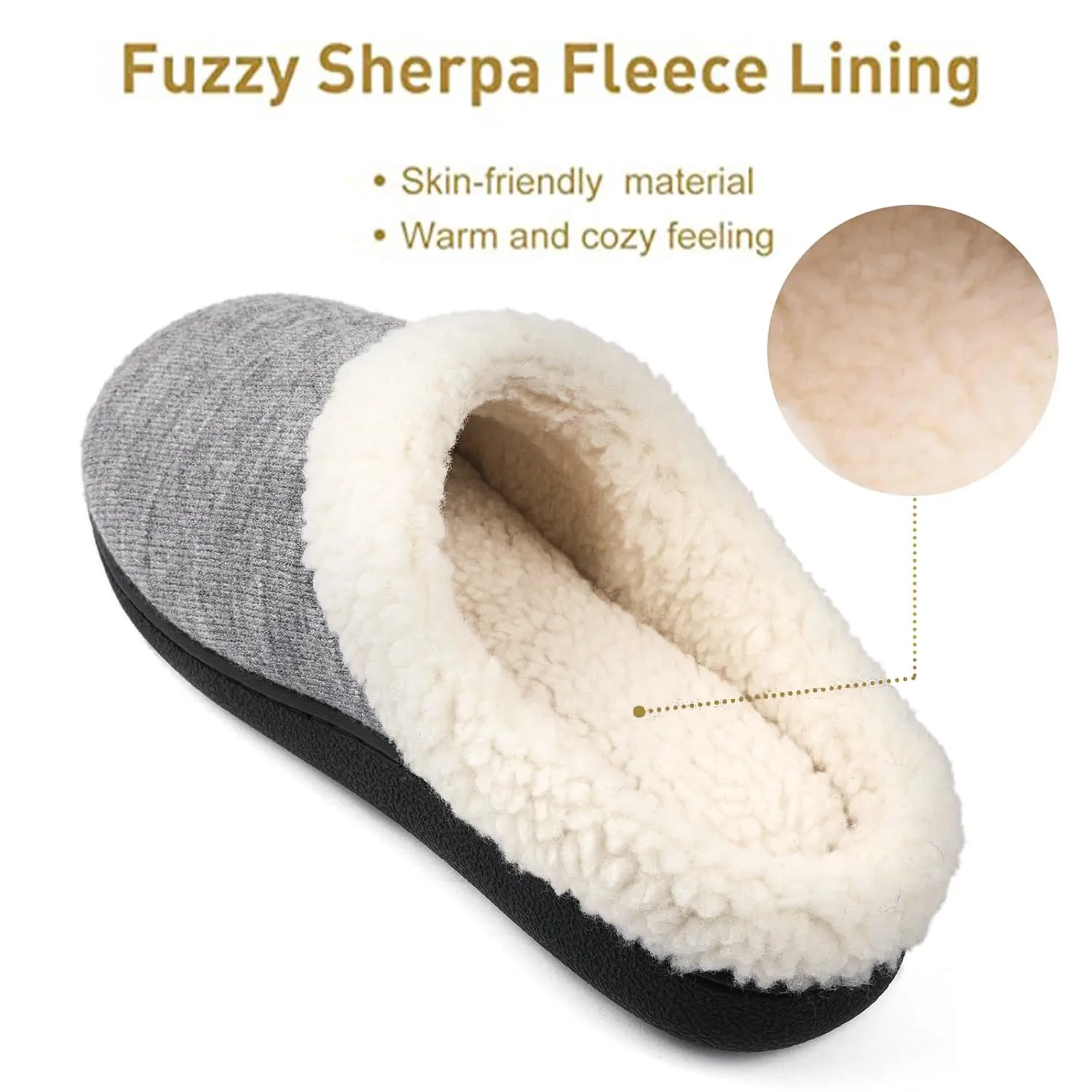 Wishcotton Women's Lamb-rub Sherpa House Slippers Memory Foam Indoor Outdoor