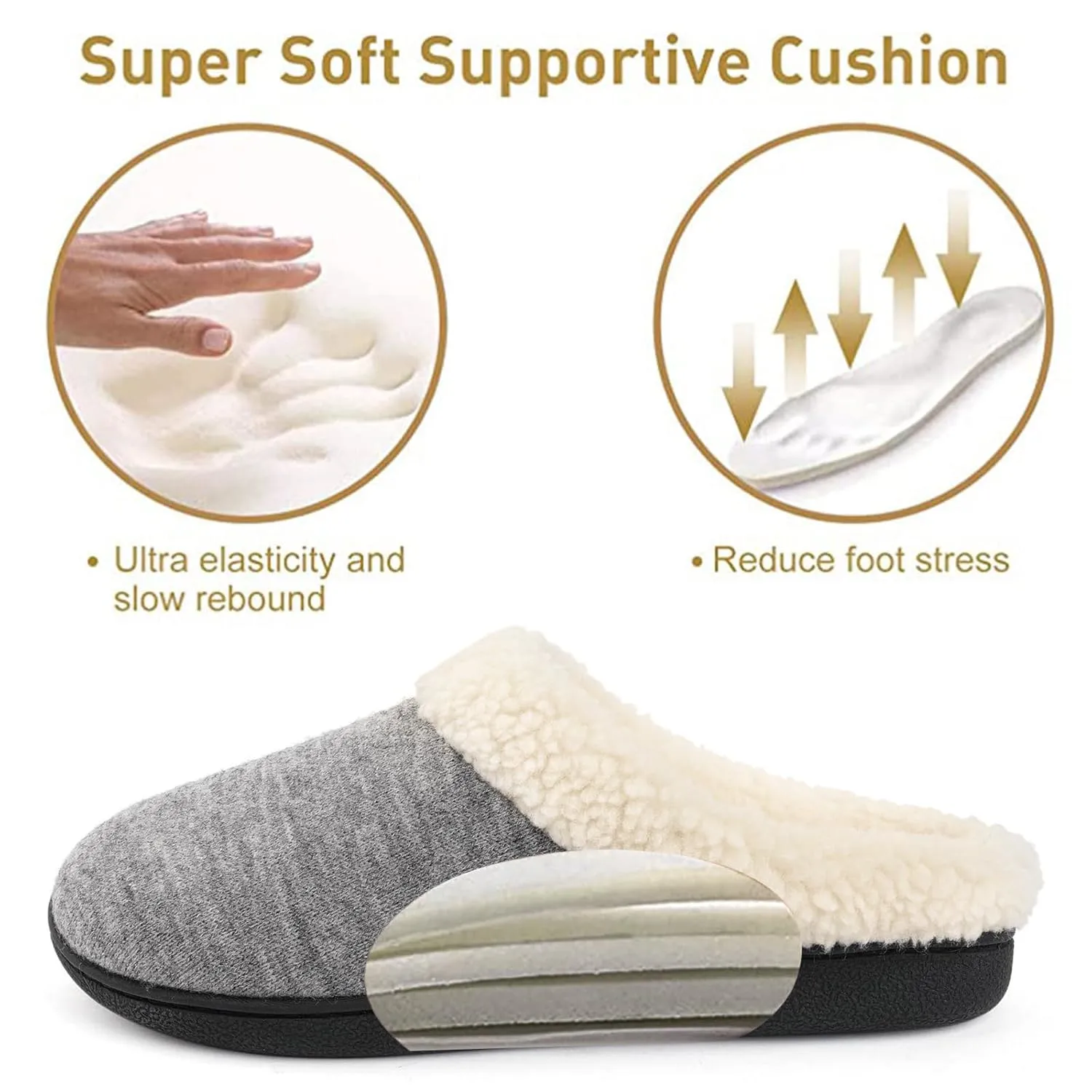 Wishcotton Women's Lamb-rub Sherpa House Slippers Memory Foam Indoor Outdoor