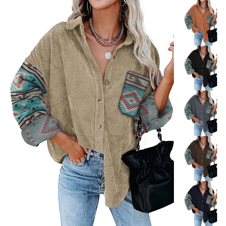 Lapel Loose Printed Shirt Zinc Plus Size Jacket