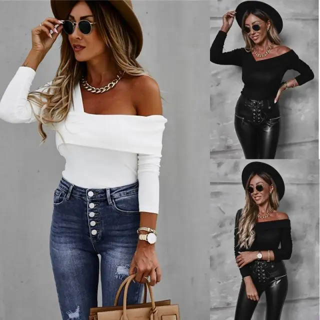 Fashion Sexy Off-Shoulder Long-Sleeved T Women Clothing