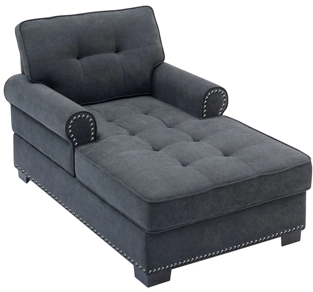 59" Chaise Lounge,Chaise Sofa Bed with Rivets,Indoor Sleeper Sofa Couch,Modern Upholstered Leisure Recliner for Bedroom Living Room（Dark Grey