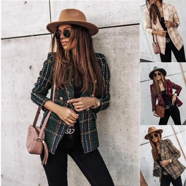 Temperament British Style Double-Breasted Printed Suit Jacket