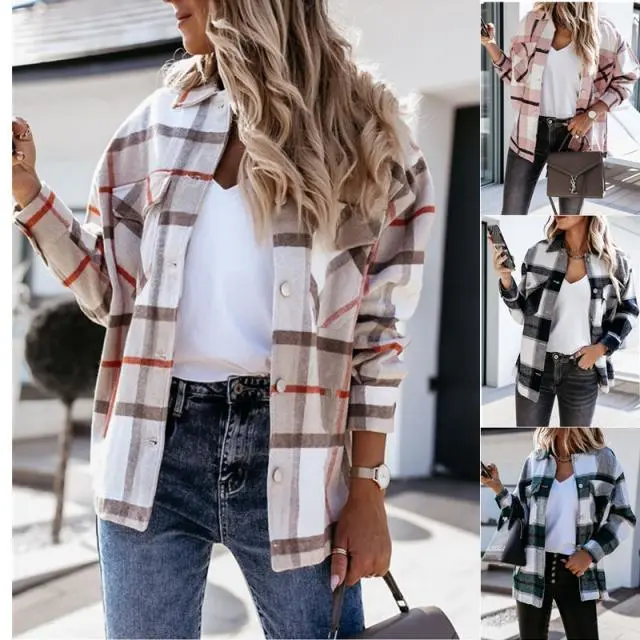 Autumn And Winter Long-Sleeved Plaid Shirt Jacket Women Clothing
