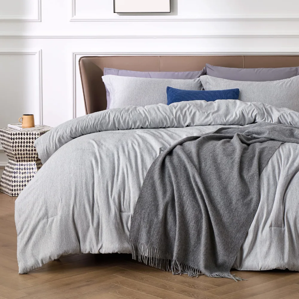 Bedsure Queen Comforter Set - Grey Soft Bedding for All Seasons, Cationic Dyed Bed Set, 3 Pieces, 1 Queen Size Comforter (90"x90") and 2 Pillow Shams (20"x26"+2")