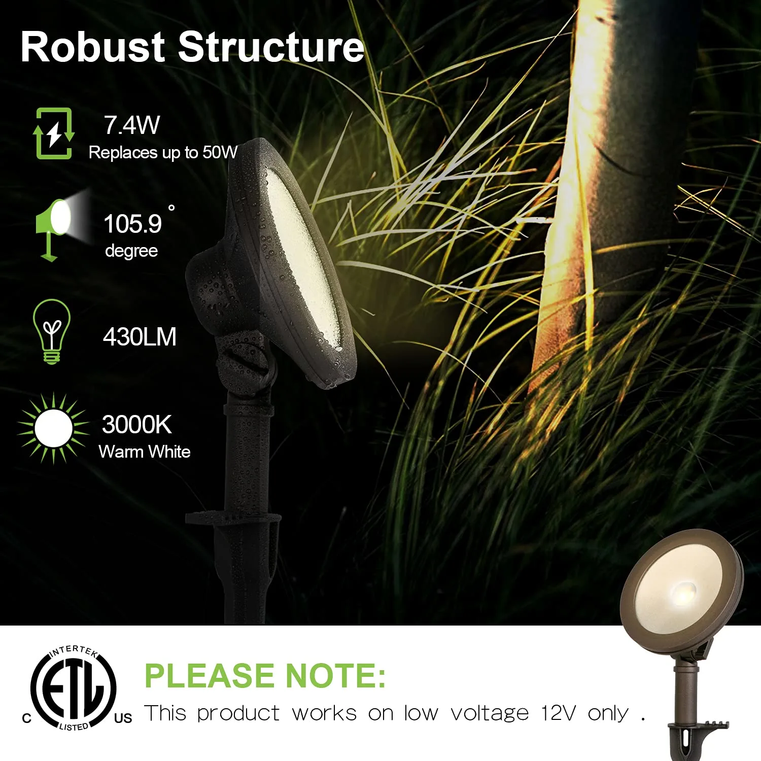 hykolity Low Voltage LED Landscape Wall Wash Light, 7.4W 430LM 12V Wired Outdoor LED Spotlight, 50 Watt Equivalent Landscaping Lights for Tree Building, Die-cast Aluminum, 15-Year Lifespan, 4 Pack