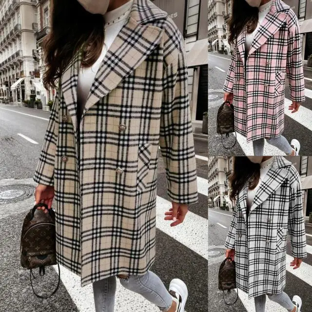 Mid-Length Double-Breasted Lapel Woolen Coat