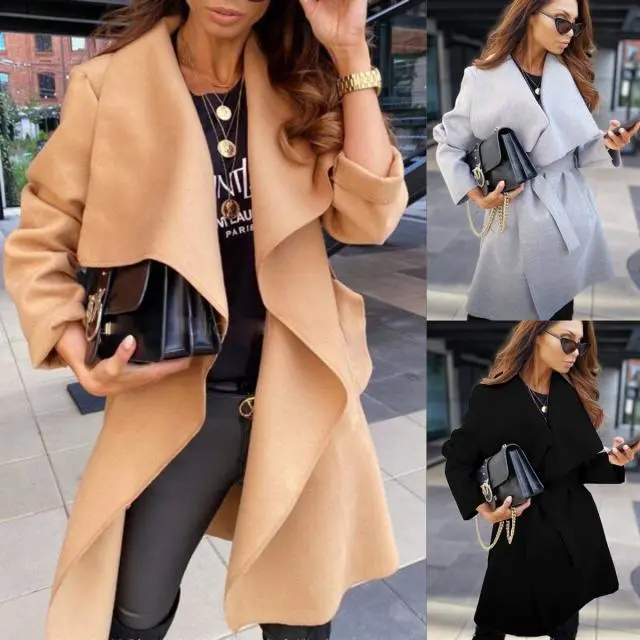 Long-Sleeved Tie-Up Cardigan Woolen Coat