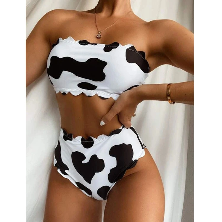 New Style Wrapped Breast Bikini Cow Print