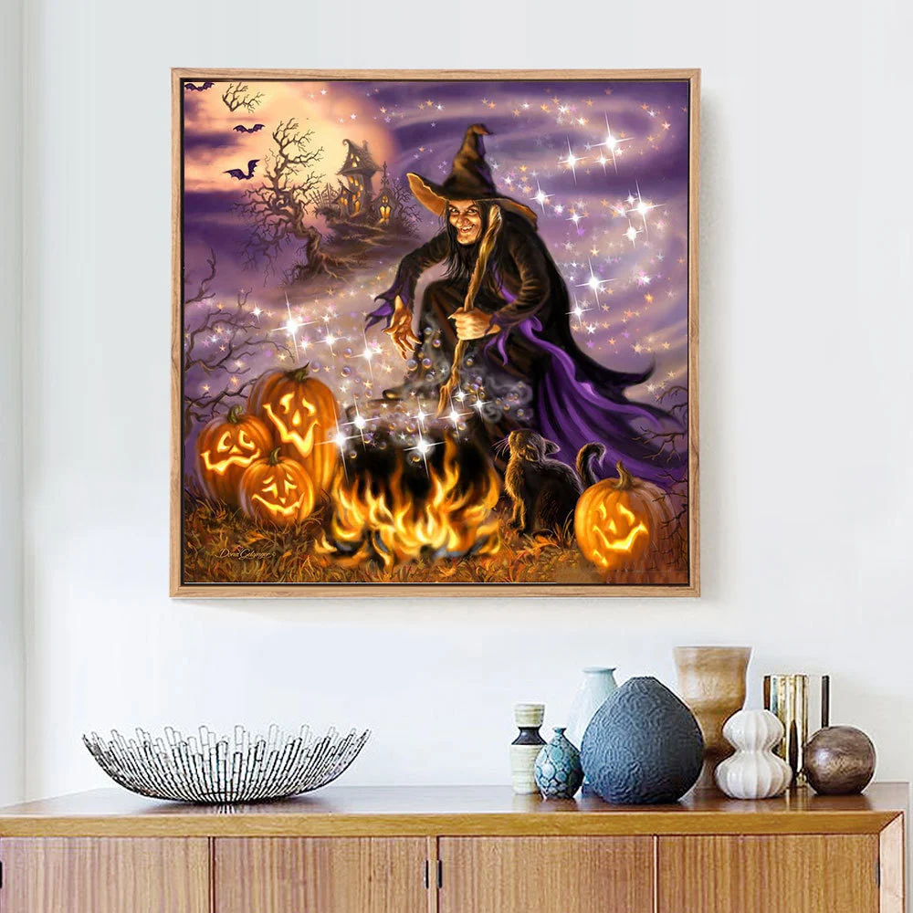 Halloween Full Square Diamond Painting Pumpkin Witch