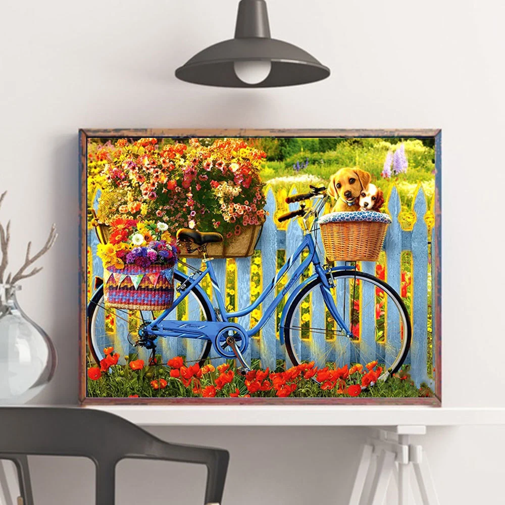 Bicycle Mosaic Full Flower Square Round Diamond Embroidery