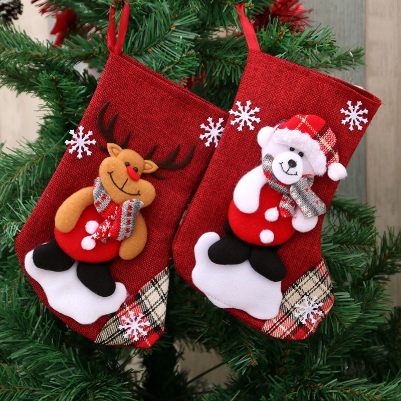 Medium Linen Socks Christmas Decorations Gift Bag