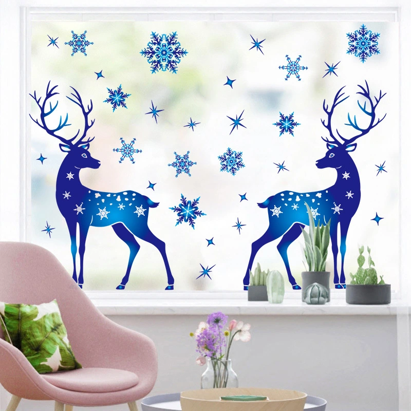 Christmas Glass Blue Snowflake Elk Electrostatic Stickers