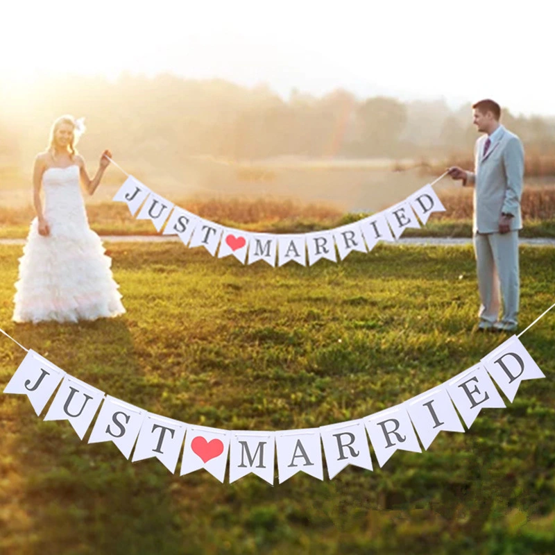 JUST MARRIED Letter Fish Tail Pull Flag Retro Creative Garland