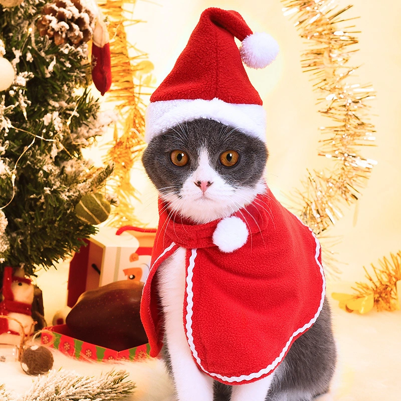 Pet Christmas Suit Cat Dog Cloak Hat