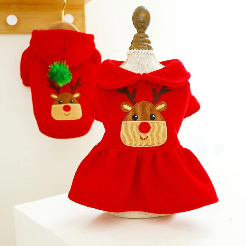 Pet Clothes New Year Festive Christmas Elk Couple Dress Skirt Hoodie