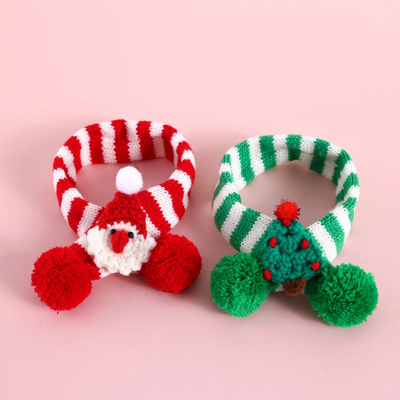 Pet Knitted Woolen Striped Christmas Scarf