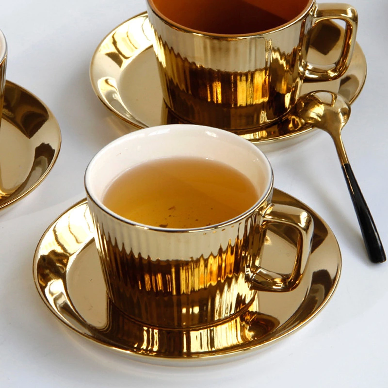 Plating Ceramic Coffee Cup With Saucer Set