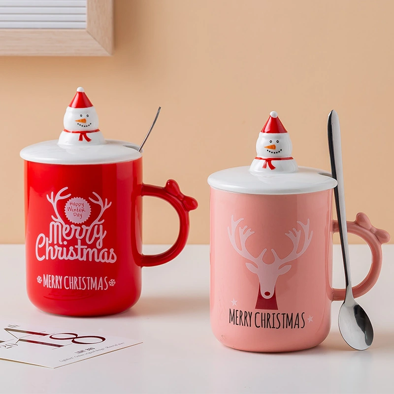 Christmas Gift Ceramic Cup With Lid Spoon Creative