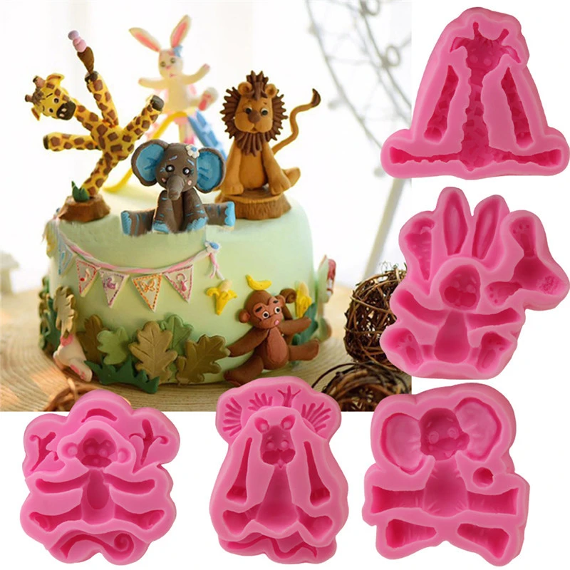 Forest Lion Elephant Monkey Giraffe Rabbit Animal Silicone Fondant Chocolate Cake Mold