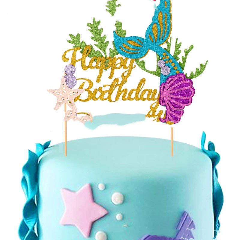 Starfish Mermaid HAPPY BIRTHDAY EnglishCake Insert Card Decoration Insert Sign