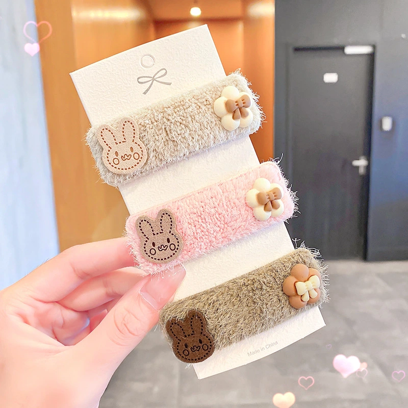 Children Cartoon Plush Bear Hairpin 3 Sets