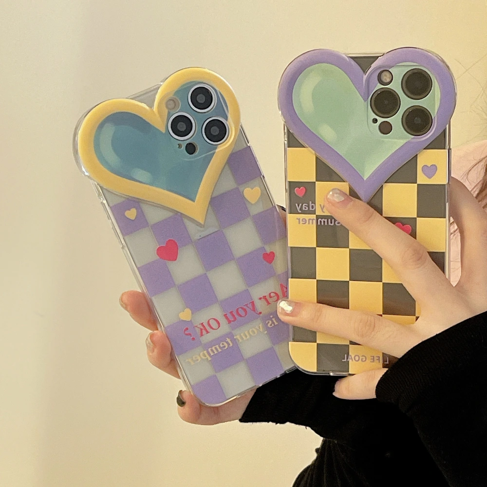 Mobile Phone Case Checkerboard Heart Transparent