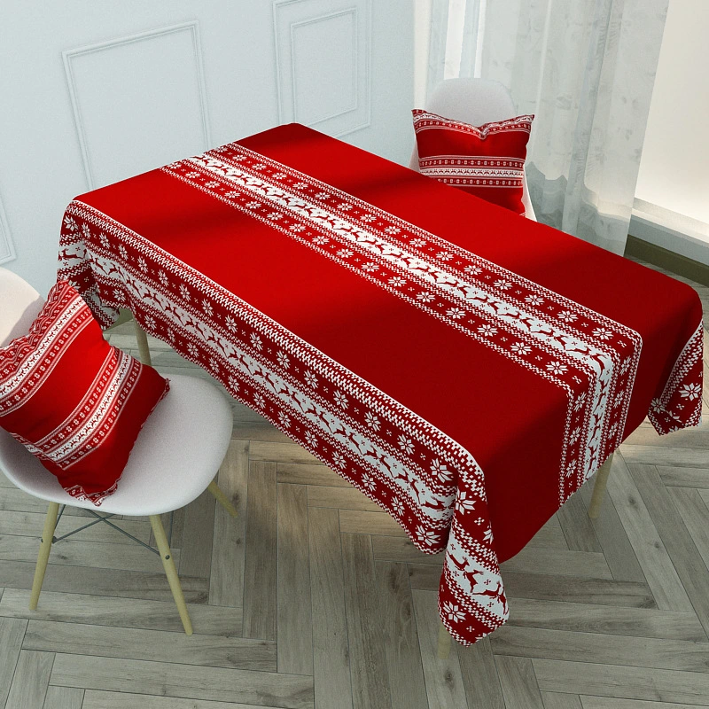 Nordic Red Christmas  Waterproof Cotton And Linen Coffee Table Tablecloth