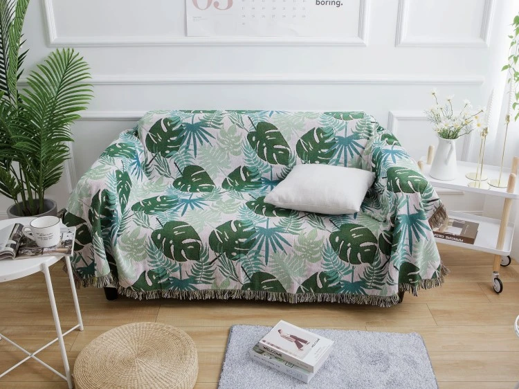 Single Sofa Cover Sofa Blanket Japanese Green Leaf Sofa Cover