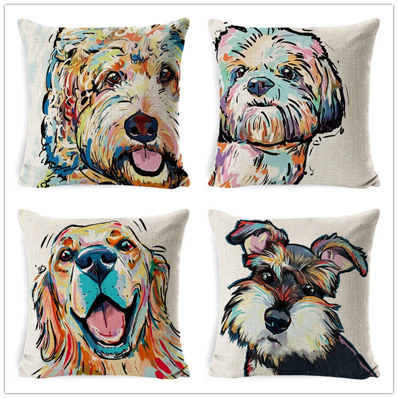 Linen Hug Pillowcase Oil Painting Pet Dog Short Plush