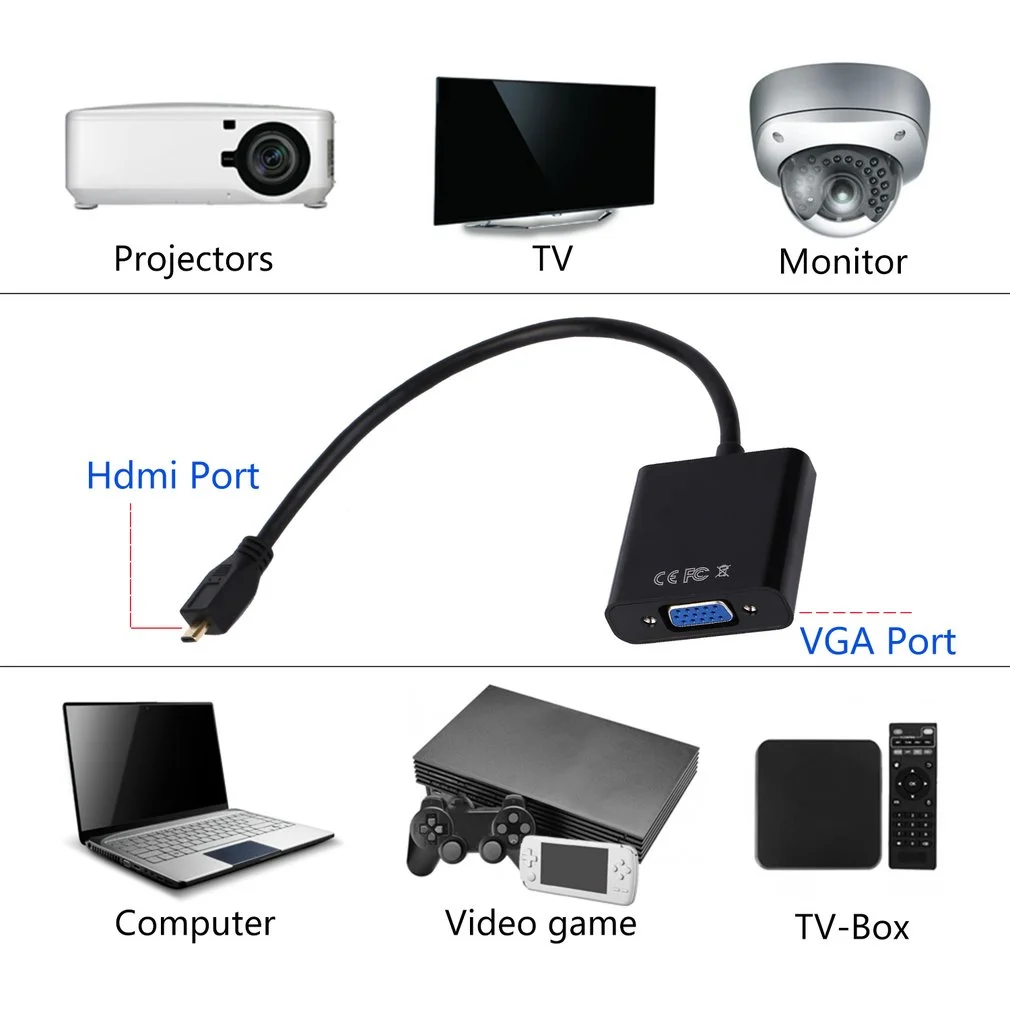 Micro HDMI TO VGA Adapter Cable Tablet To Computer Micro HDMI To VGA HD Cable 1080P