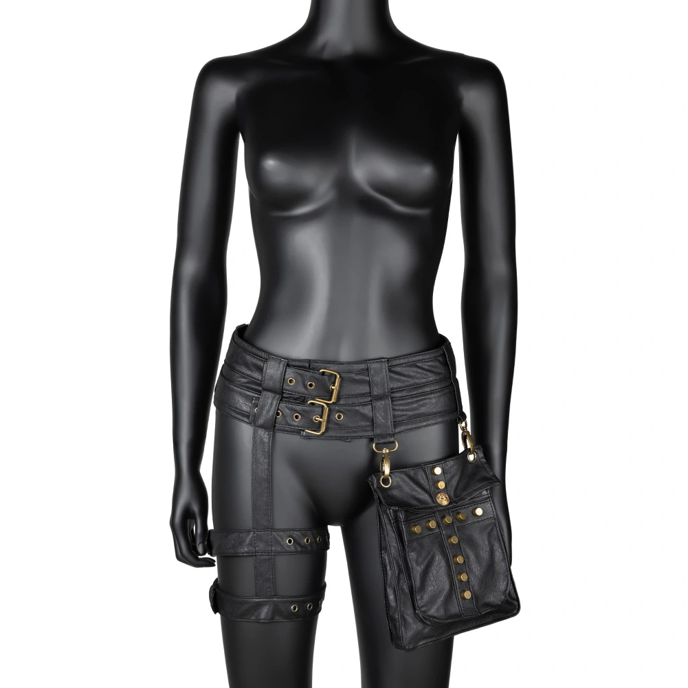 Female Punk Locomotive PU Girdle Female Black Retro Clothing Accessory Waist Bag