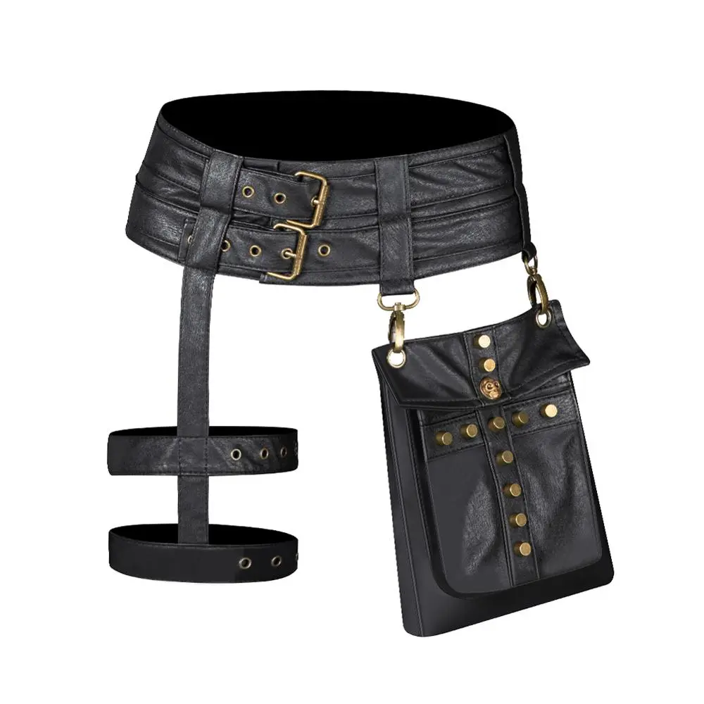 Female Punk Locomotive PU Girdle Female Black Retro Clothing Accessory Waist Bag