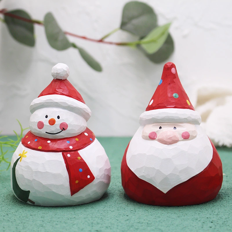 Household Simple Wooden Santa Snowman Doll