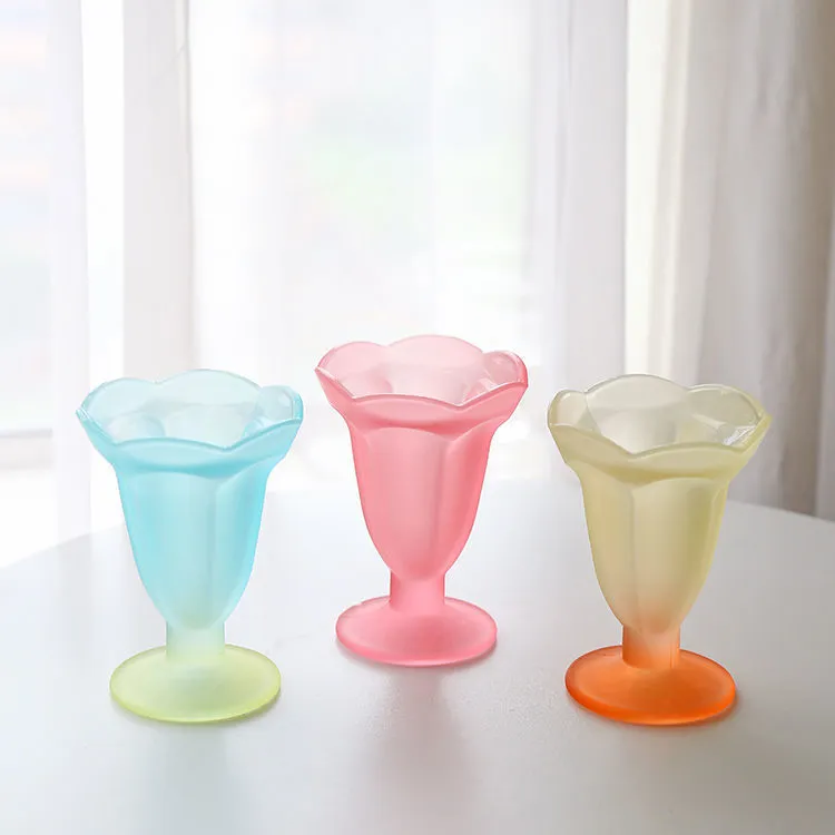 Vintage Frosted Glass Colorful Dessert Cup Tall Creative Lace