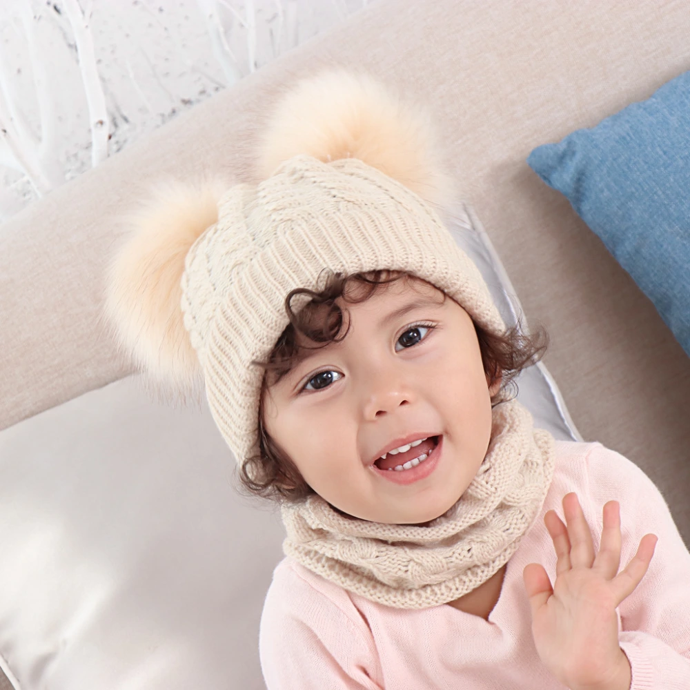 Baby Double Ball Woolen Hat Scarf Set