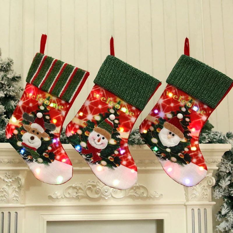 Large LED Illuminated Christmas Stocking Ornament