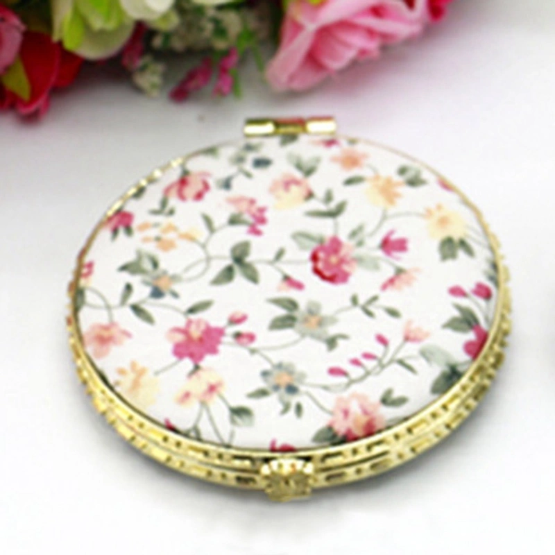 Chinese Style Literary Retro Fabric Printing Double-sided Folding Makeup Mirror