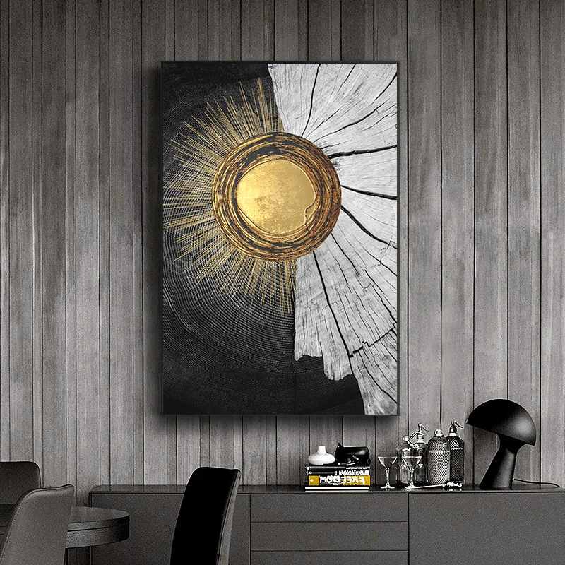 Modern Abstract Golden Black Texture Canvas Painting