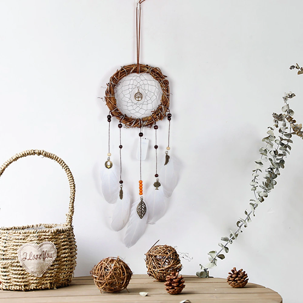 Decorative Home Retro Rattan Circle Feather Ornaments