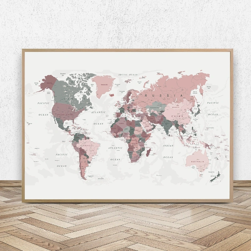 Happy Color World Map Color Canvas Home Decoration