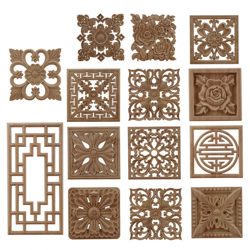 Solid Wood Cube Carved Square Flower Door Heart Flower Furniture Decoration Accessories