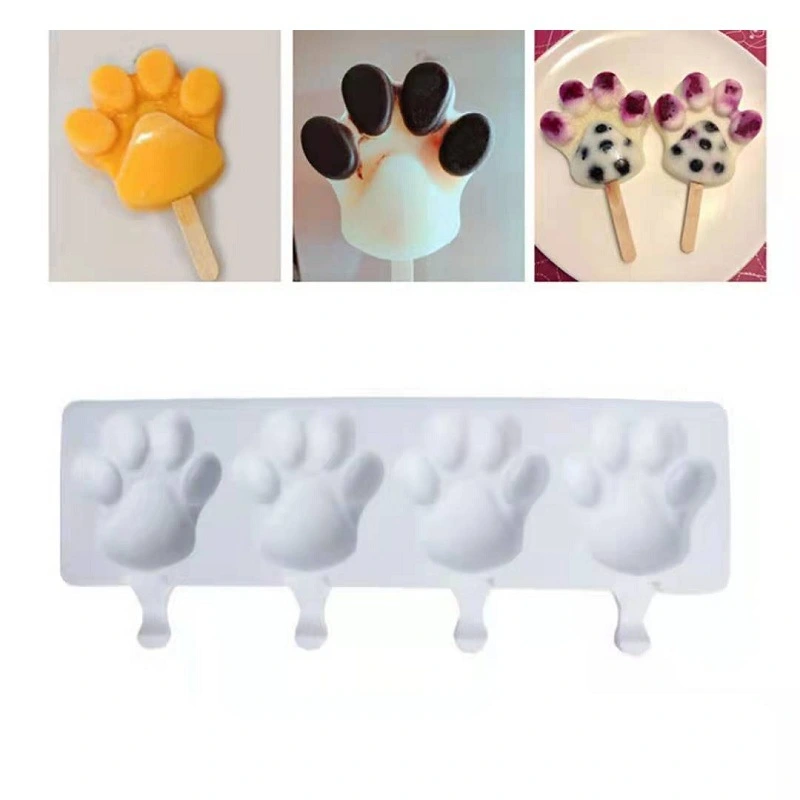 4 Bear Paw Ice Cream Silicone Mold Cat Paw Ice Cream Diy Baking Silicone Popsicle Mold Homemade Pudding Jelly Mold