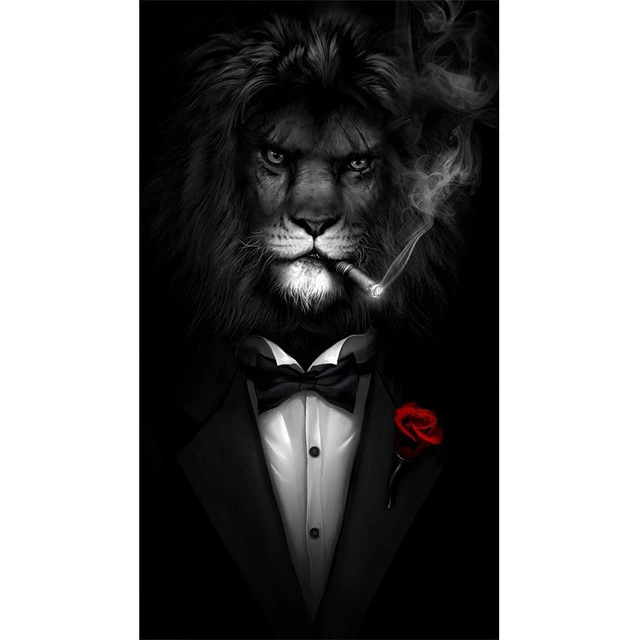 Suit Lion Gentleman Horse Home Living Room Decoration Painting