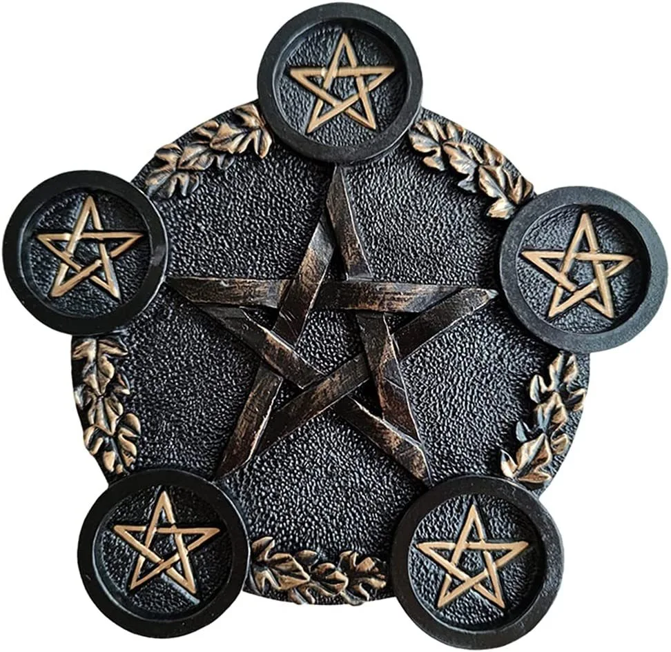 Synthetic Pentagram Resin Candlestick Black Gold