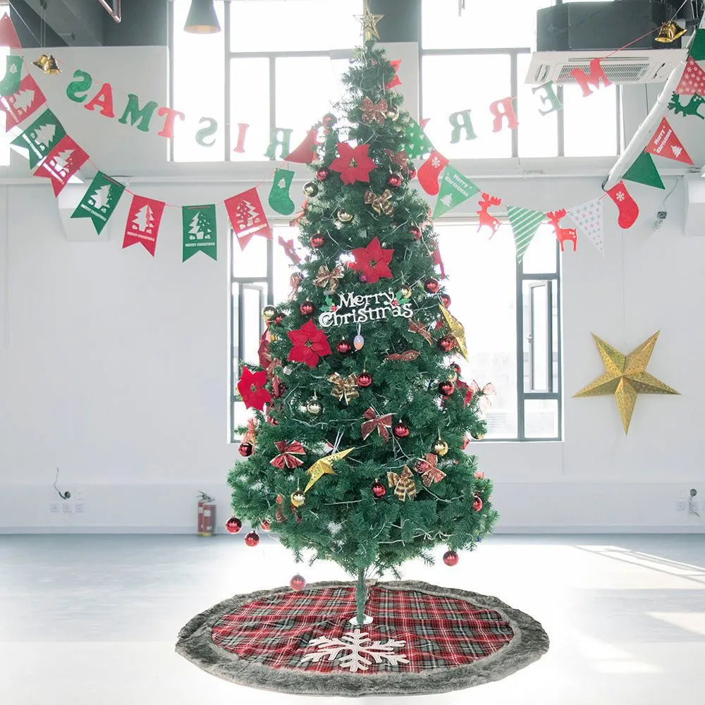 Snowflake Plaid Faux Fur Edging Tree Skirt